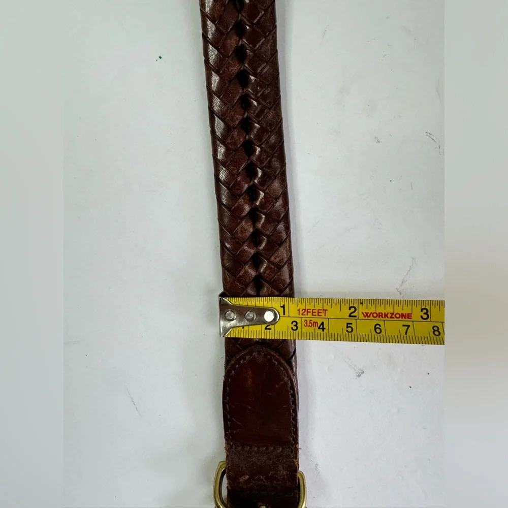 Coach Brown Leather Woven Strap Solid Goldtone Buckle Men’s Belt - Size 36